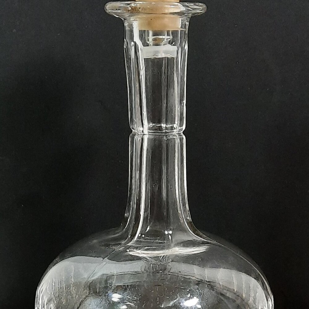 Vintage MCM Pressed  Glass Wine /Whiskey Decanter With Stopper